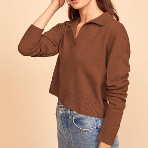 Reformation - Cinnamon Brown Cashmere Polo Sweater - Size S **NWT**